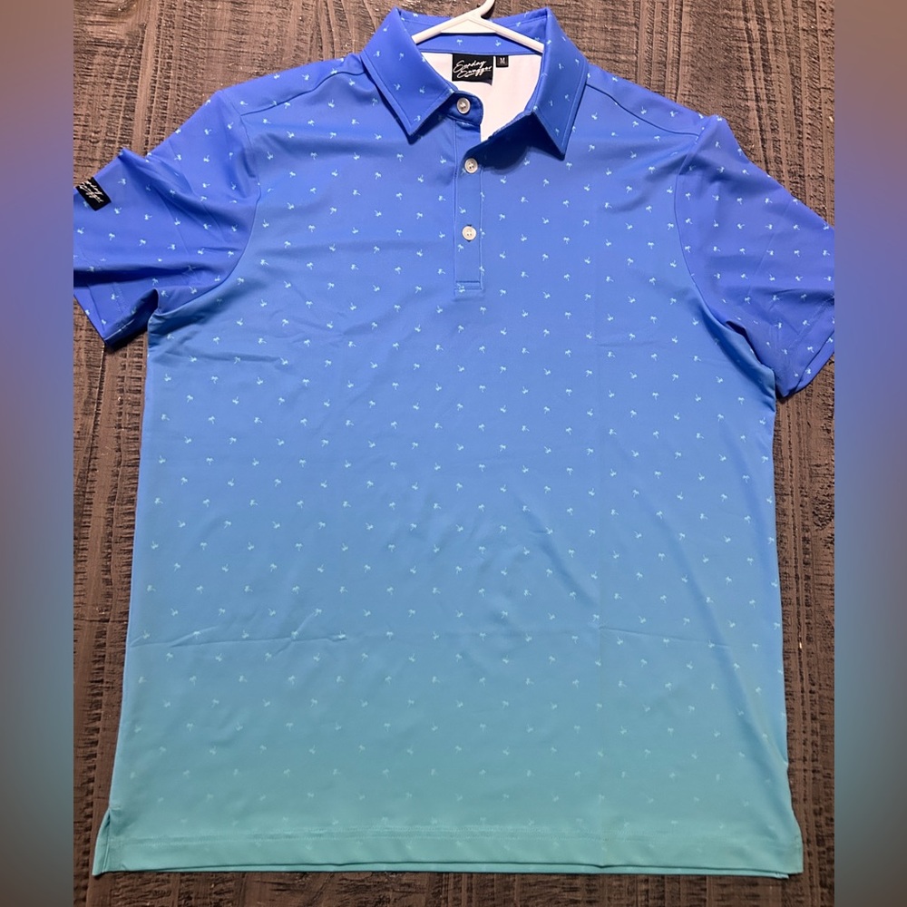 Stylish Blue Green Gradient Polo Shirt for Men Size Medium
